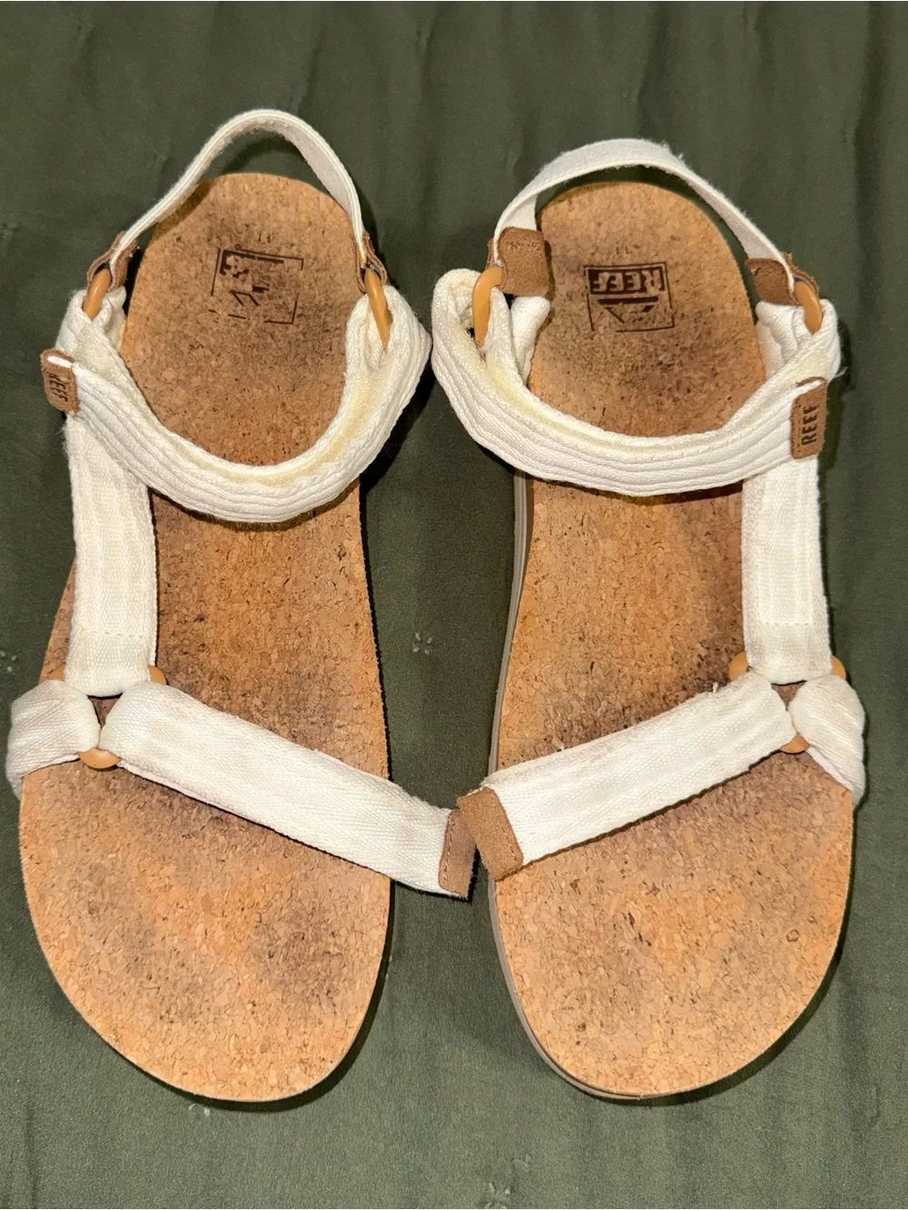 Reef White Strappy Platform Sandals with Tan Sole - Women size 11
